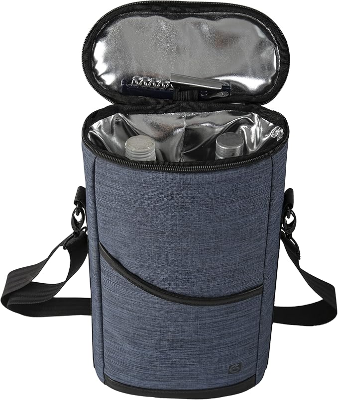 ALLCAMP 2 Bottle Wine Tote Carrier - Insulated Portable Padded Canvas Wine Bag for Travel, BYOB Restaurant, Wine Tasting, Party, Great Christmas Day Gift for Wine Lover,Blue