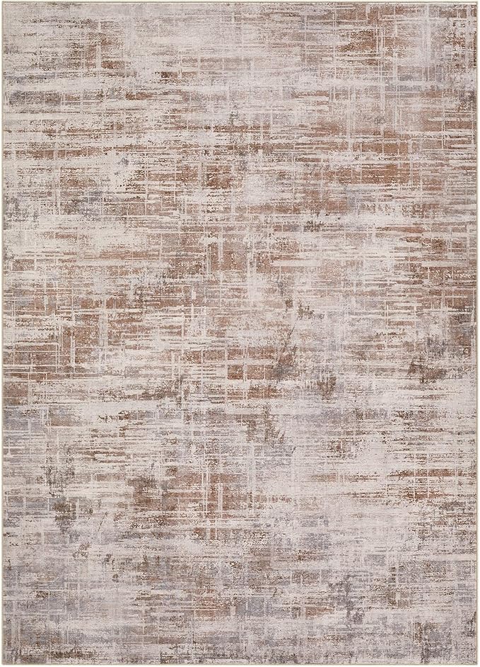Area Rug for Living Room: 7x9 Washable Neutral Abstract Modern Soft Rugs Non Slip Indoor Floor Stain Resistant Large Carpet for Bedroom Dining Room Office Nursery - Red Brown