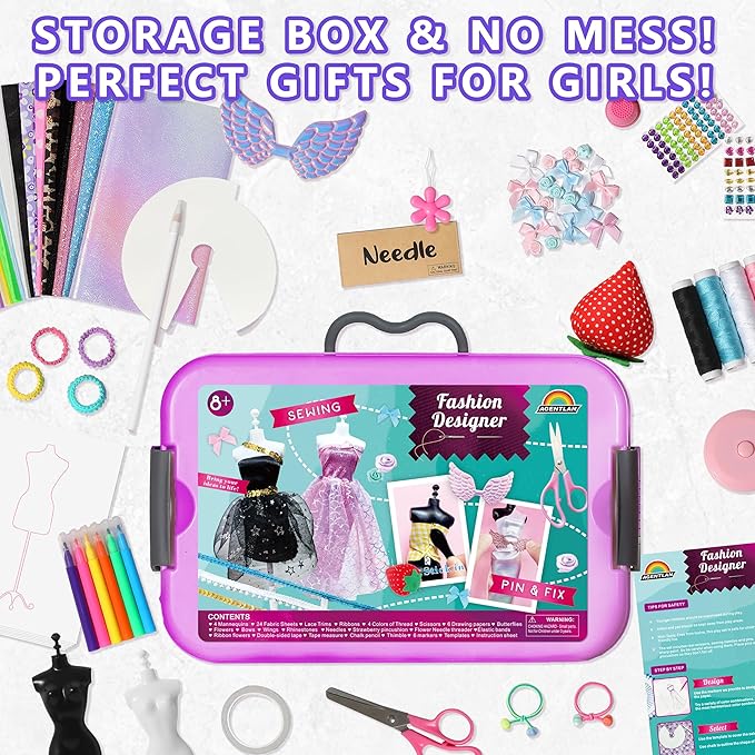 900+ Fashion Designer Kits for Girls with Mannequins-Kids Sewing Kits,Girls Fashion Design Gift,Arts and Crafts Kit,Girl Craft Activities Age 6 7 8 9 10 11 12