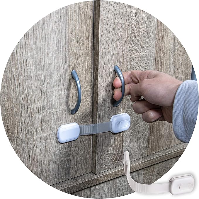 Inaya 16-Pack Child Proof Locks for Cabinet Doors, Drawers, Fridge, Toilet Seat, Dishwasher, Trash Can, Cupboard - 3M Adhesive - No Drilling - Baby Proofing Cabinet Locks
