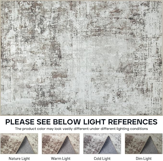 4x6 Area Rugs for Living Room Rug Washable: Modern Large Rug for Dining Room Bedroom Carpet Non Slip Low Pile 4 by 6 Indoor Abstract Nursery Home Office Brown Grey