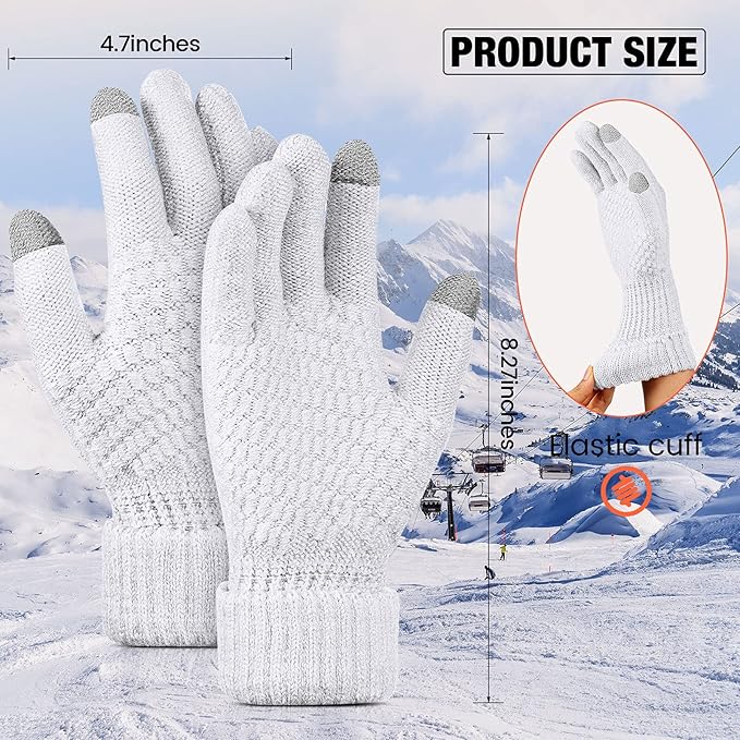Geyoga 2 Pairs Women's Winter Touch Screen Gloves Soft Warm Fleece Lined Knit Elastic Cuff Winter Texting Gloves