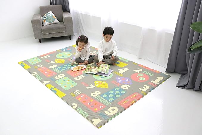 Baby Care Play Mat (Large, Playful - Letters and Numbers) 82'' x 55'' Original One-Piece Reversible Rollable Waterproof Play Mat for Infants, Babies, Toddler, and Kids