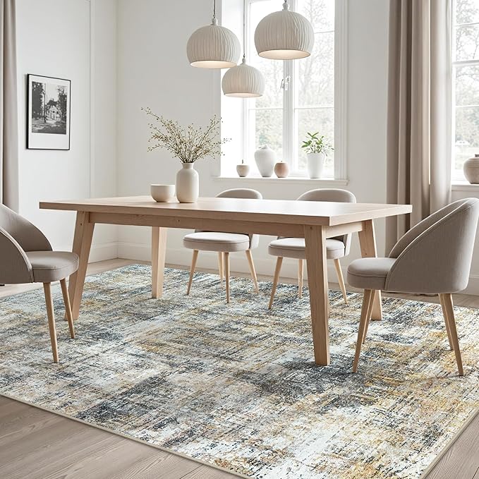 Area Rugs 8x10 Living Room Rugs: Modern Abstract Washable Rug with Non-Slip Backing, Stain Resistant Indoor Floor Large Carpet for Bedroom Dining Room Table Nursery Hallway Home Office Brown/Gray
