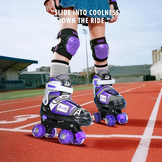 Adjustable Quad Skates for Kids, Teens, and Adults – Light-Up Wheels – Comfortable Fit, Secure Closure, Indoor and Outdoor Roller Skates for Boys and Girls