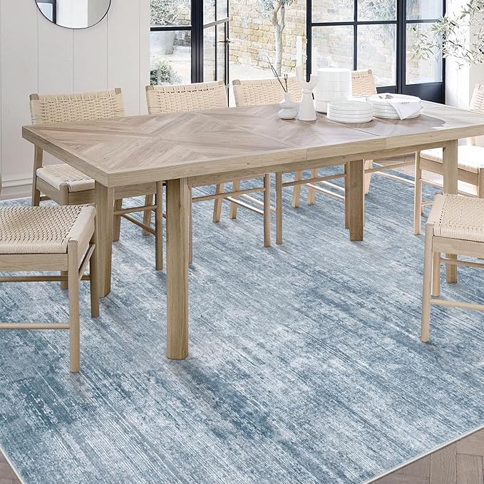 Area Rugs 5x7 Living Room: Washable Rug Modern Abstract Large Rugs Soft Non Slip Neutral Rug Stain Resistant Indoor Carpet for Bedroom Kitchen Dining Room Table Nursery Home Office Rugs(Blue,5'x7')
