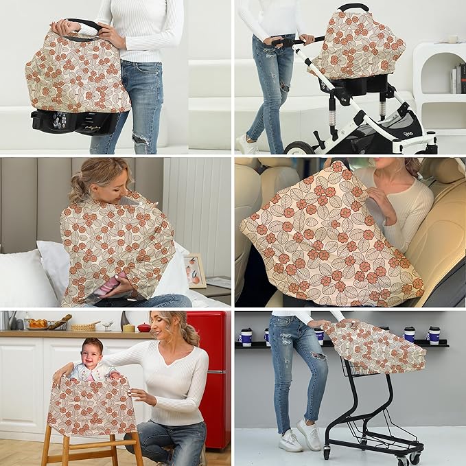 Breathable Car Seat Cover for Babies – Multi-Purpose Soft Rayon Nursing Cover for Breastfeeding, High Stretchy Infant Carseat Canopy, Stroller Cover (Smooth Rayon, Warm Floral)