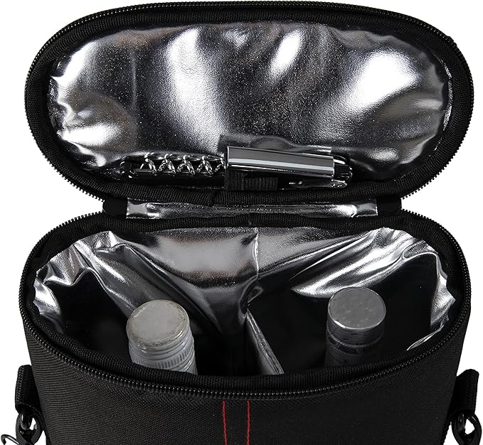 ALLCAMP 2 Bottle Wine Tote Carrier - Insulated Portable Padded Canvas Wine Bag for Travel, BYOB Restaurant, Wine Tasting, Party, Great Christmas Day Gift for Wine Lover,Black