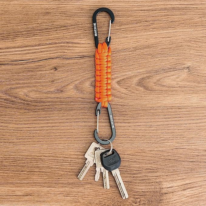 BRAVESHINE Paracord Keychain Carabiner Clip, D Ring Lanyard Hanger Stroller Hook for Water Bottle, Key, Backpacks, Men, Women