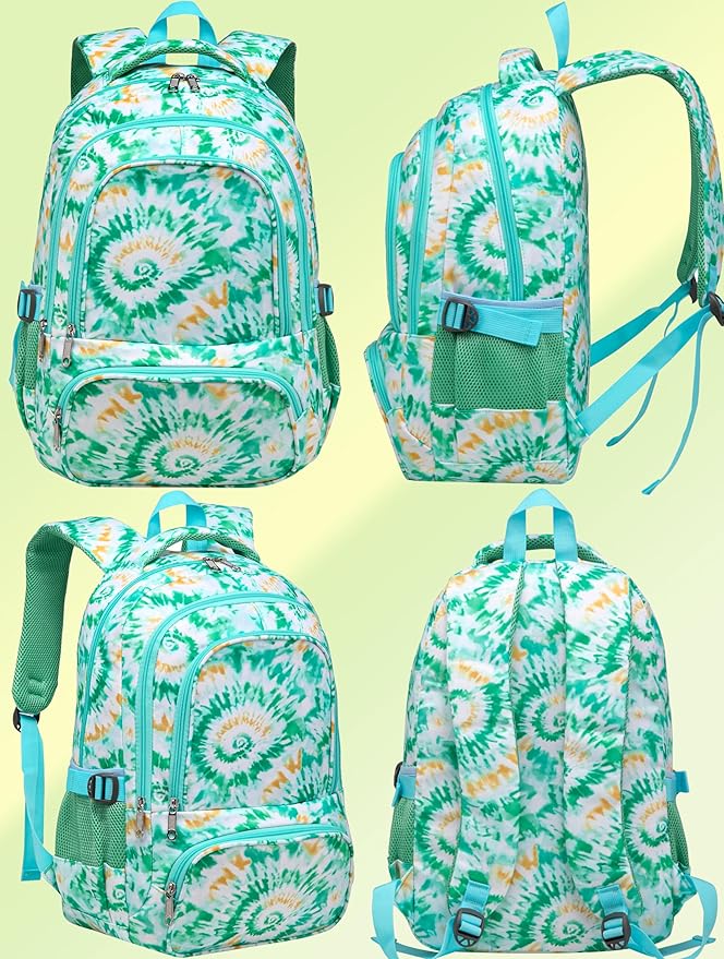 BLUEFAIRY Kids Backpack for Girls Elementary Primary Middle School Bags for Aged 8-10 for Teens Childs Bookbags Back to School Book Bags Gifts Mochilas para NiƱas de 6 7 8 9 10 AƱos Tie-dye Green