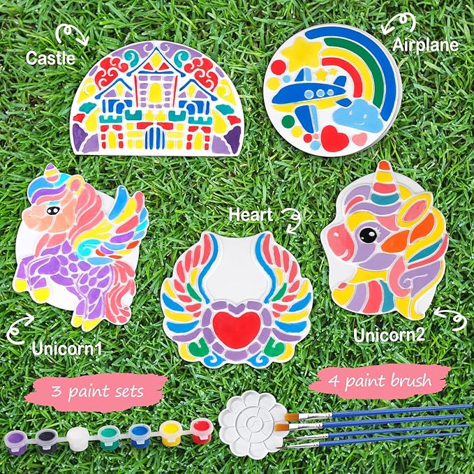 IFLOVE Paint Your Own Stepping Stones for Kids Craft Kits,Arts and Crafts for Kids Ages 4-8,5 Pack Painting Crafts for Girls Ages 8-12,Outdoor Toys Art Supplies Toddler Birthday Gift (Unicorn)