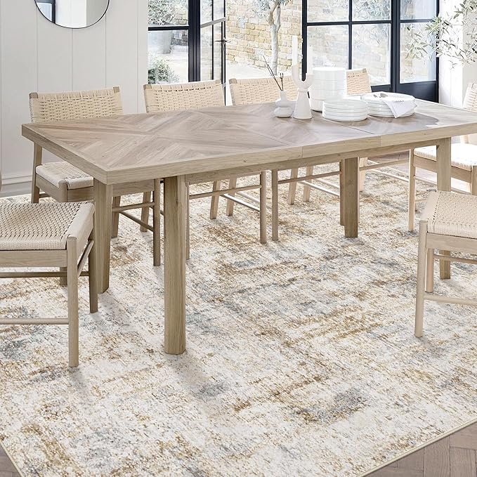 Area Rugs 6x9 Living Room: Washable Rug Modern Abstract Large Rugs Soft Non Slip Neutral Rug Stain Resistant Indoor Carpet for Bedroom Kitchen Dining Room Nursery Home Office Rugs(Blue Brown,6'x9')