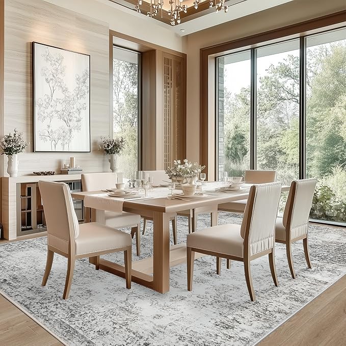 5x7 Area Rug Living Room Rugs - Washable Rug Large Modern Abstract Soft Thin Carpets Indoor Floor No Slip Vintage Carpet for Bedroom Under Dining Table Nursery Home Office Decor Gray