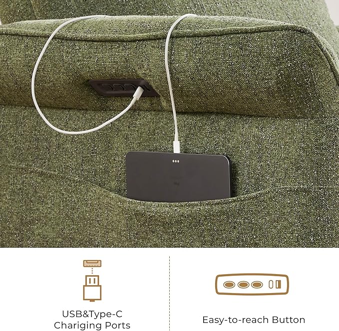 CHITA Power Recliner Chair, Electric Triple-Motor Swivel Glider Nursery Rocking Chair with Adjustable Power Headrest and Lumbar Support, GREENGARD Gold Certified, Solid Wood Base, Forest Green