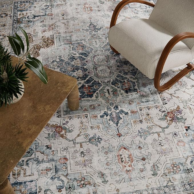 5x7 Area Rugs for Living Room: Washable Bedroom Rug Boho Vintage Rugs Stain Resistant Non Slip Low Pile Soft Lightweight Carpet for Kitchen Dining Room Farmhouse Nursery Kids Room Home Office