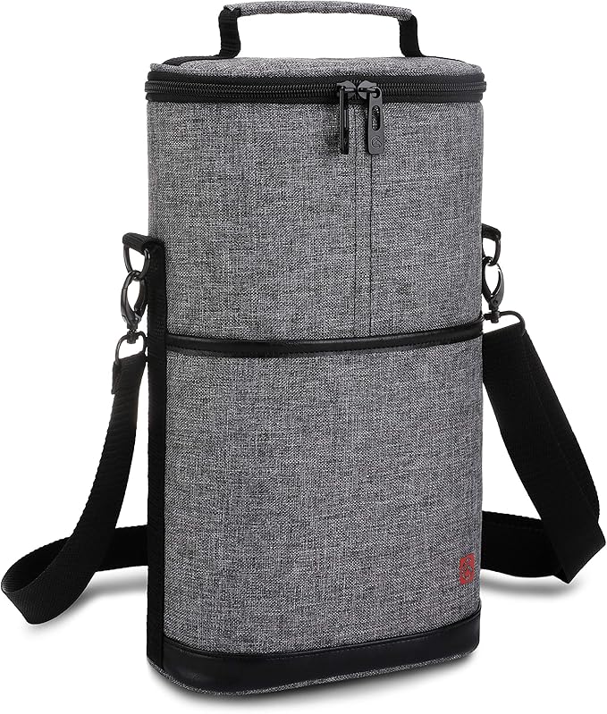 ALLCAMP 2 Bottle Wine Tote Carrier - Insulated Portable Padded Canvas Wine Bag for Travel, BYOB Restaurant, Wine Tasting, Party, Great Christmas Day Gift for Wine Lover,Gray