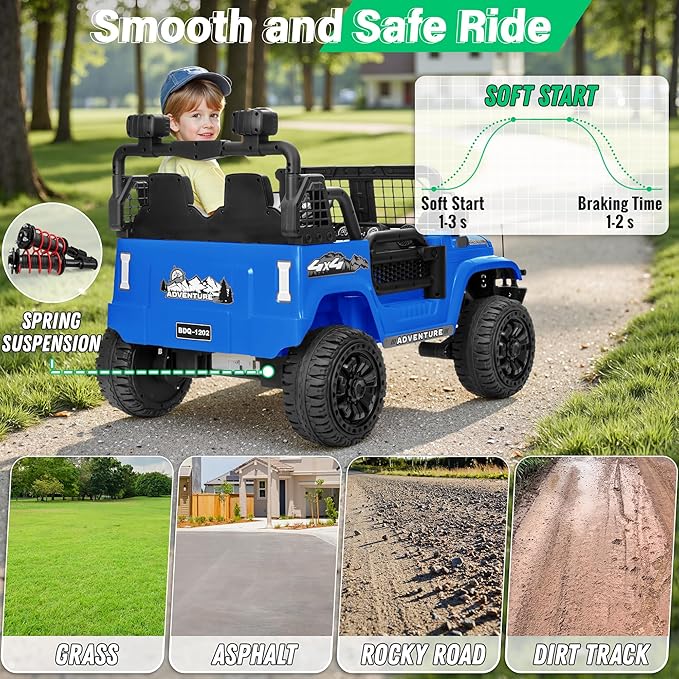 2 Seater Ride On Car Truck with Remote Control XL, Kids 24V Battery Powered Electric Vihicle w/21 in Seat, 3 Speeds, 2WD/4WD Switichable, Shock Absorbers,Bluetooth, Flower, Gift Choice