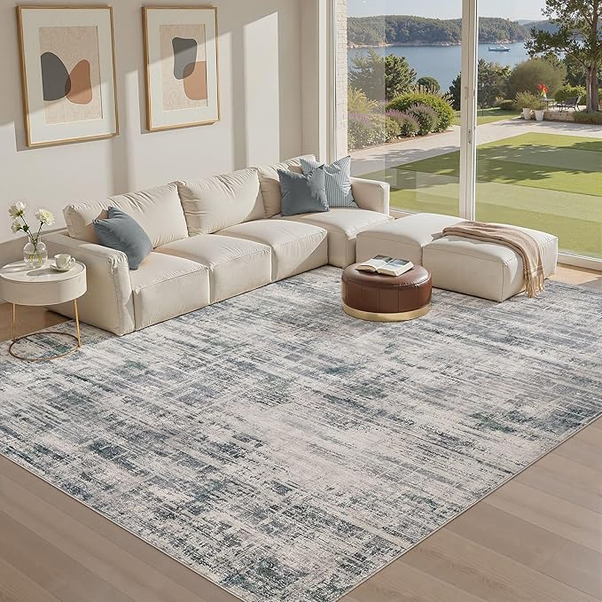 Area Rug for Living Room: 8x10 Washable Neutral Abstract Modern Soft Rugs Non Slip Indoor Floor Stain Resistant Large Carpet for Bedroom Dining Room Office Nursery - Gray