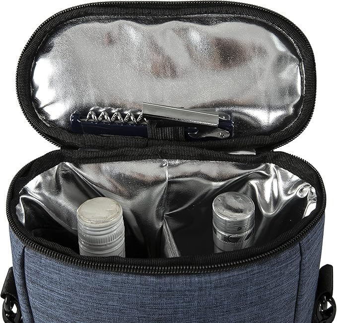 ALLCAMP 2 Bottle Wine Tote Carrier - Insulated Portable Padded Canvas Wine Bag for Travel, BYOB Restaurant, Wine Tasting, Party, Great Christmas Day Gift for Wine Lover,Blue