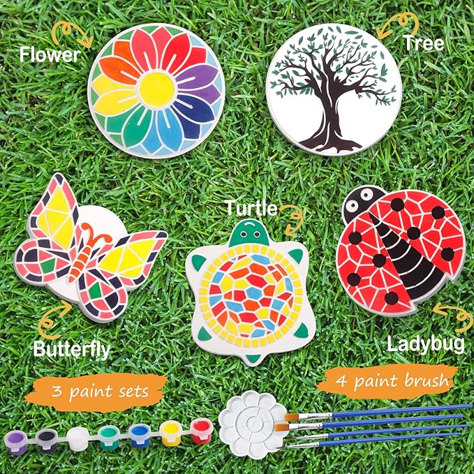 IFLOVE Paint Your Own Stepping Stones for Kids Craft Kits,Arts and Crafts for Kids Ages 4-8,5 Pack Painting Crafts for Girls Ages 8-12,Outdoor Toys Art Supplies Toddler Birthday Gift (Multicolored)