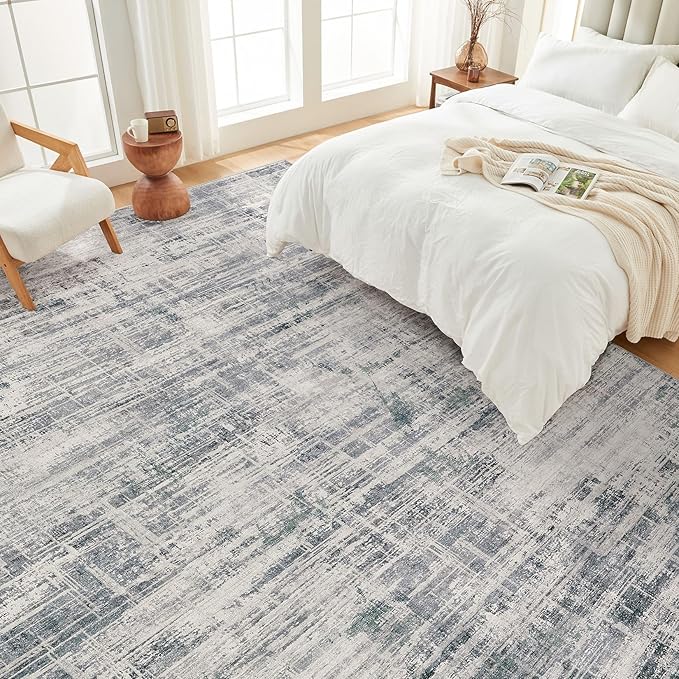 Area Rug for Living Room: 6x9 Washable Neutral Abstract Modern Soft Rugs Non Slip Indoor Floor Stain Resistant Large Carpet for Bedroom Dining Room Office Nursery - Gray