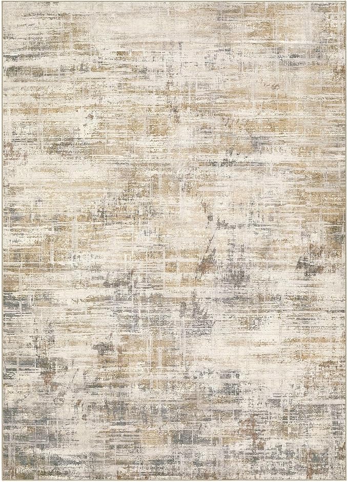 Area Rug for Living Room: 10x12 Washable Neutral Abstract Modern Soft Rugs Non Slip Indoor Floor Stain Resistant Large Carpet for Bedroom Dining Room Office Nursery - Golden Brown