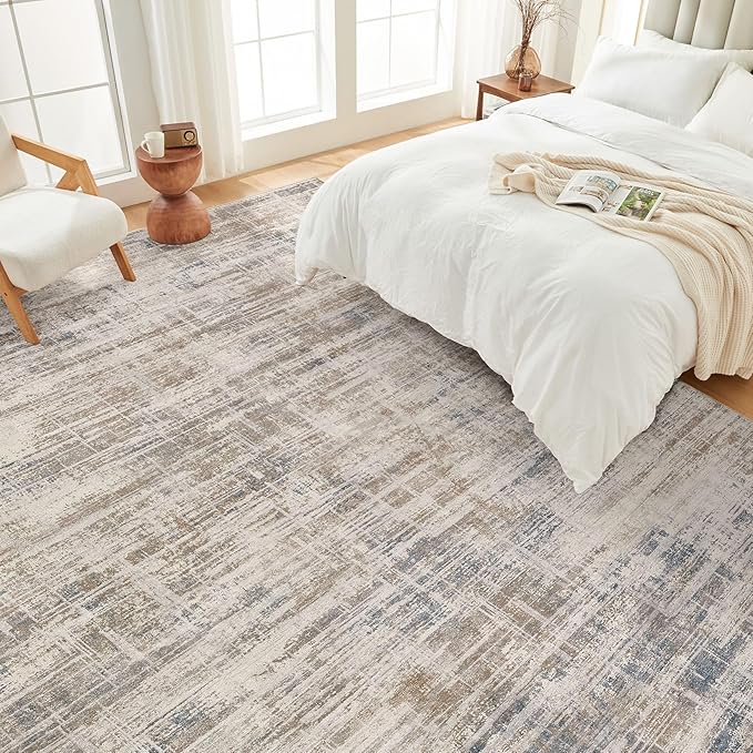 Area Rug for Living Room: 12x15 Washable Neutral Abstract Modern Soft Rugs Non Slip Indoor Floor Stain Resistant Large Carpet for Bedroom Dining Room Office Nursery - Brown