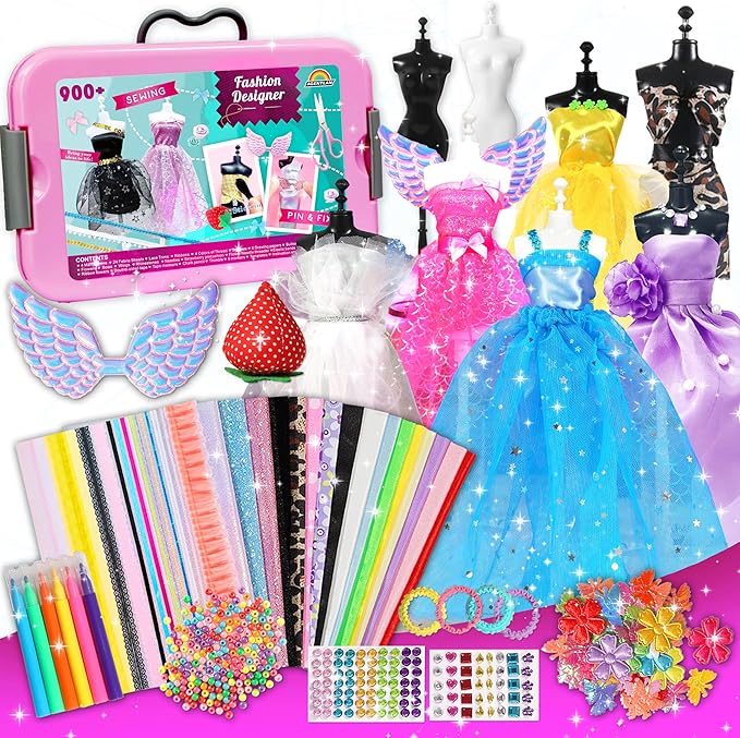 900+ Fashion Designer Kits for Girls with Mannequins-Kids Sewing Kits,Girls Fashion Design Gift,Arts and Crafts Kit,Girl Craft Activities Age 6 7 8 9 10 11 12