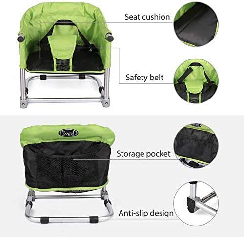 Booster Seat for Dining Table: Portable Toddler Booster Chair with Safety Buckle and Height Adjustable, Foldable Baby Feeding Chair, Kids High Chair Booster Seat for Kitchen Home Travel - Green