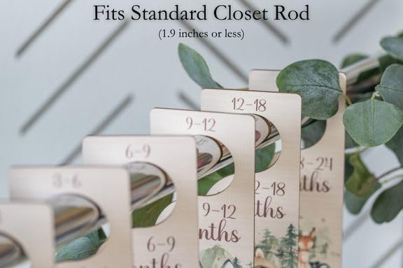 Baby Closet Dividers | Woodland Nursery Decor Closet Dividers for Baby Clothes | Hanging Wooden Baby Clothes Dividers for Closet | NB - 24 Month Baby Closet Size Dividers
