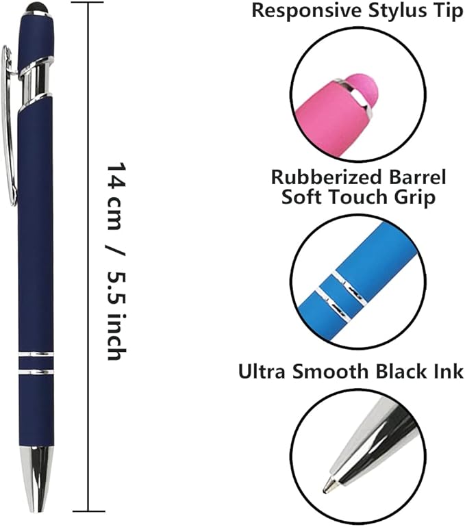 Ballpoint Pen with Stylus Tip, Soft Touch Click Metal Pen, 1.0mm Medium Point, Black Ink, 18 Count(6 Colors)