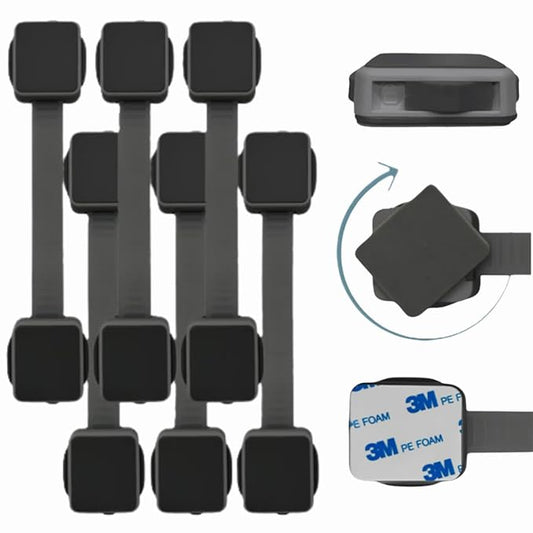 Cabinet Locks Baby Proofing (6-Pack Black) - Child Proof Cabinet Locks, No Drilling, Easy Installation, Adjustable & Reusable, Drawer Locks Baby Proofing