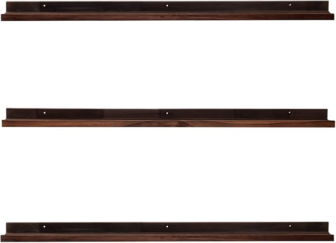 AZSKY Deep Walnut Floating Shelves Large Long Wall Storage Shelves Dark Walnut 48 Inch Wall Mount Hanging Picture Ledge Wall Decor for Bedroom Living Room Bathroom Kitchen Storage a Set of 3