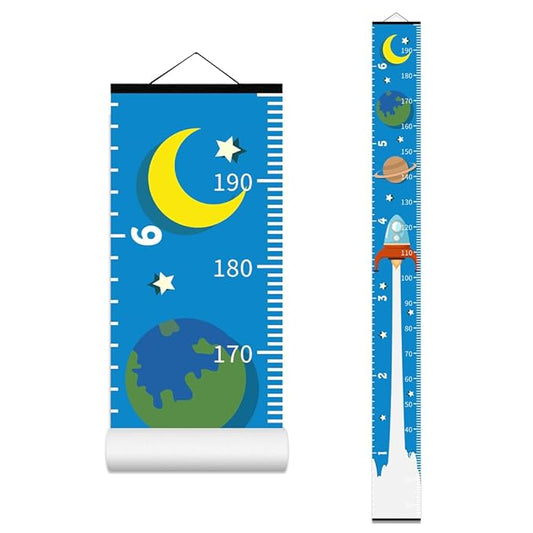 Baby Height Growth Chart - Canvas Height Chart for Kids Baby Child Toddler Boys Girls Growth Chart for Wall Room Nursery Decor Hangable and Removable Measuring Wall Ruler (Rocket, Black Wood)