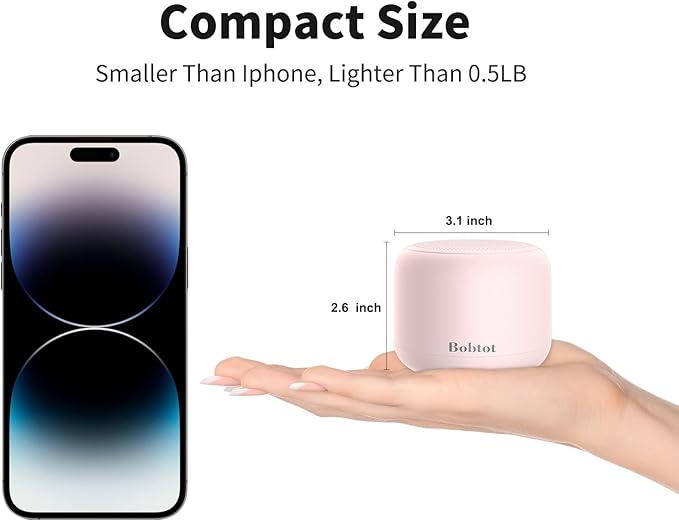 Bobtot Portable Bluetooth Speakers with Strap Easy to Carry, Wireless IPX5 Waterproof Mini Speaker with Loud Stereo Sound, 20 Hours Playtime, Rechargeable Battery, Built-in Microphone, Pink