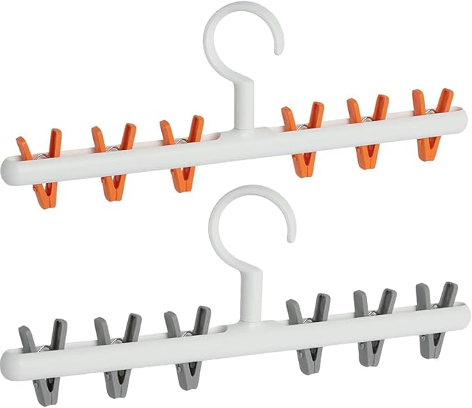 Clothes Hanger 2 Pack Clothes Drying Racks Windproof for Drying Socks Bras Underwears Baby Clothes Hats Scarfs Towels Pants and Gloves Diaper Grey Orange