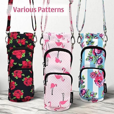 Betsey Johnson Insulated Water Bottle Pouch Holder Carrier Crossbag with Adjustable Shoulder Strap - Lightweight Polyester Accessories with Pockets Good for Hiking Sports
