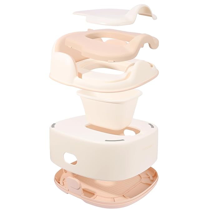 Bebamour Potty Training Toilet 3 in 1 Multi-Functional Potty Seat Detachable Baby Potty Step Stool Anti-Slip Stable Potty Training Toilet with 100 Pack Trash Bags (Pink)