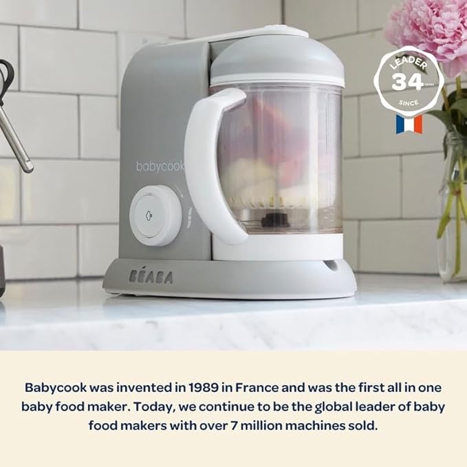 BEABA Babycook Solo 4 in 1 Baby Food Maker, Puree Steamer and Blender for Purees, Grinder with Auto Steam Cooking, Lrg Capacity 4.5 Cups 27 Servings in 20 Mins, Rose Gold