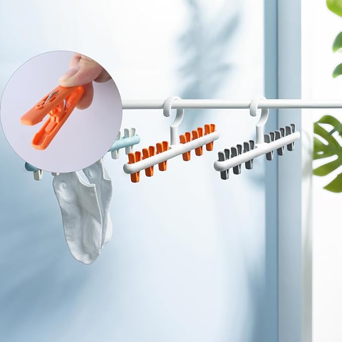 Clothes Hanger 2 Pack Clothes Drying Racks Windproof for Drying Socks Bras Underwears Baby Clothes Hats Scarfs Towels Pants and Gloves Diaper Grey Orange