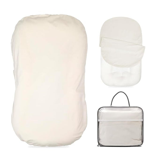 Baby Lounger - Snuggle Cozy Me Infant Lounger for Newborns | Flannel Cover, Breathable Soft, Portable Awake-Time Pad, Essential Baby Gift - White