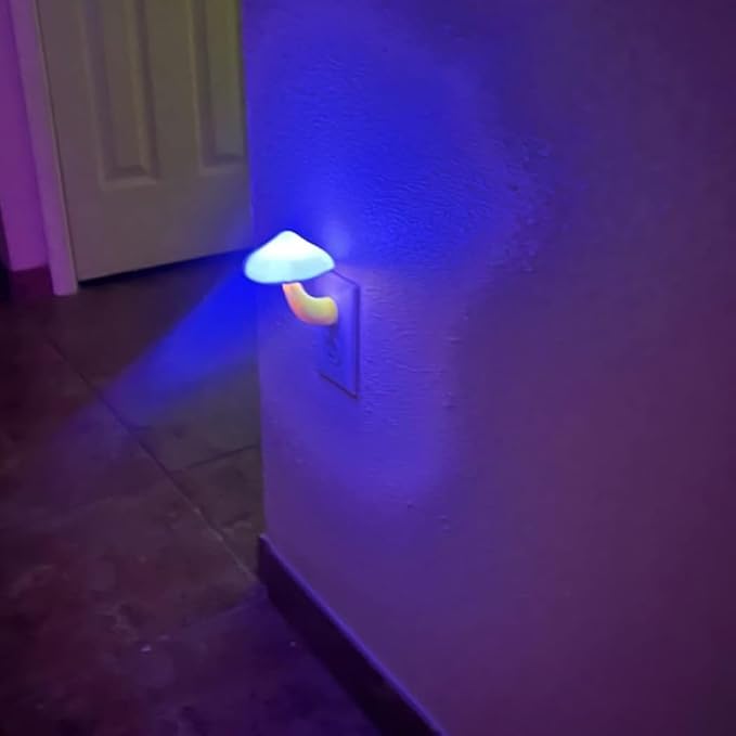 AUSAYE 3Pack Sensor LED Night Light Plug in Lamp Magic Mushroom Nightlight Cute Night Lights for Adults Kids Bedroom, Bathroom,Toilet,Hallway,Stairs,Kitchen Blue