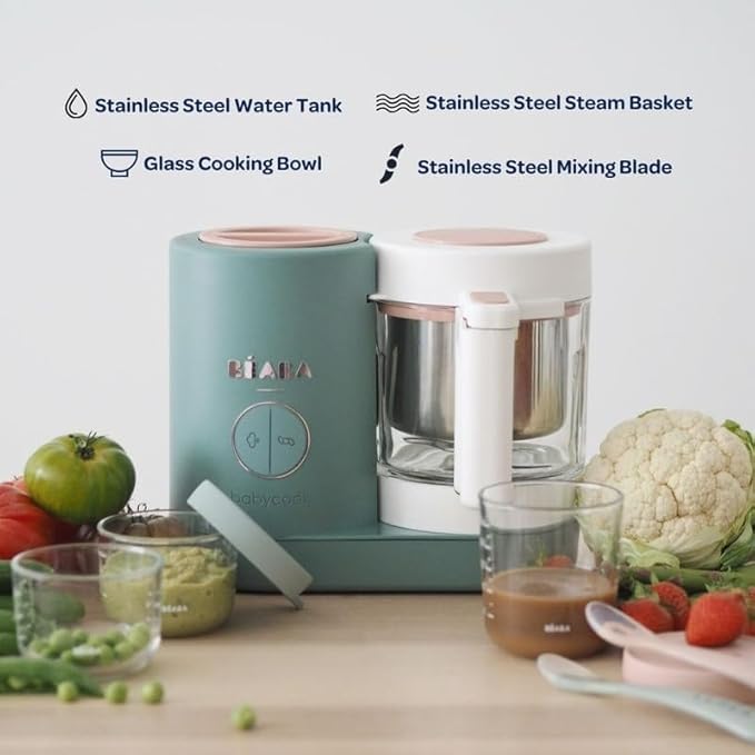 BEABA Babycook Neo Baby Food Maker | Non-Toxic Glass & Stainless Steel | Trusted by Celebrity Moms | Sustainable Baby Food Processor | Global Leader| 34 Servings in 20 Mins