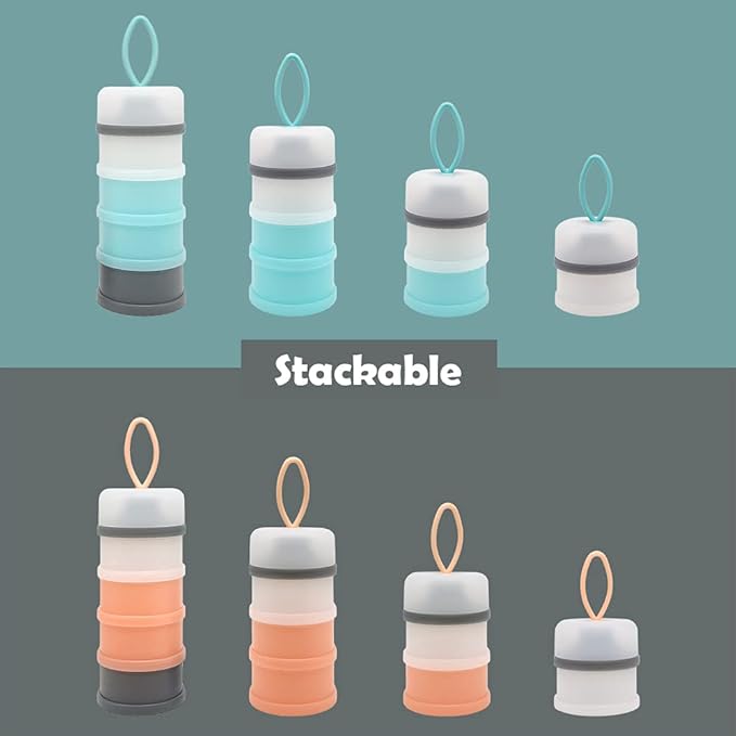 Baby Formula Dispenser, Portable Milk Powder Dispenser Container, Baby Feeding Travel Storage Container, Non-Spill Stackable Baby Snack Storage Container, BPA Free, 4 Compartments, 2 Packs
