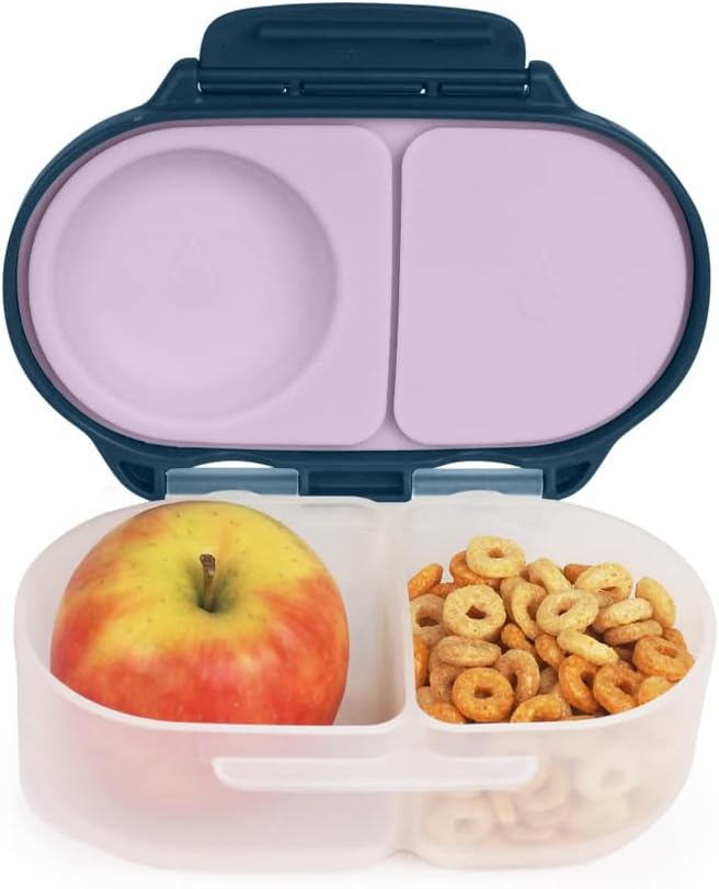 b.box Snack Box for Kids & Toddlers: 2 Compartment Snack Containers, Mini Bento Box, Lunch Box. Leak Proof, BPA free, Dishwasher safe. School Supplies. Ages 4 months+ (Indigo Rose, 12oz capacity)