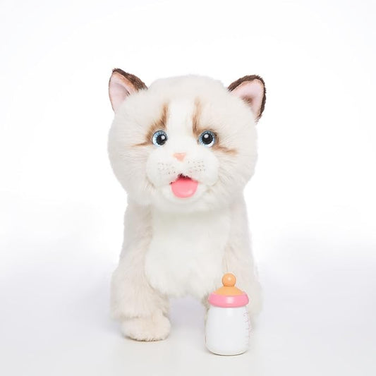CU-MATE Interactive Pet Ragdoll Cat,Electric Plush Toy Cat,Robot Stuffed Cat with Walking/Nodding/Tail Wagging/Barking/Drinking Milk, Gift for Girls Boys