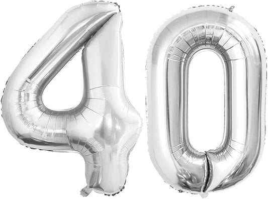 GOER Number 40 Balloons for 40th Birthday Party Decorations,42 Inch Jumbo Foil Helium Balloons for 40th Anniversary (Silver)