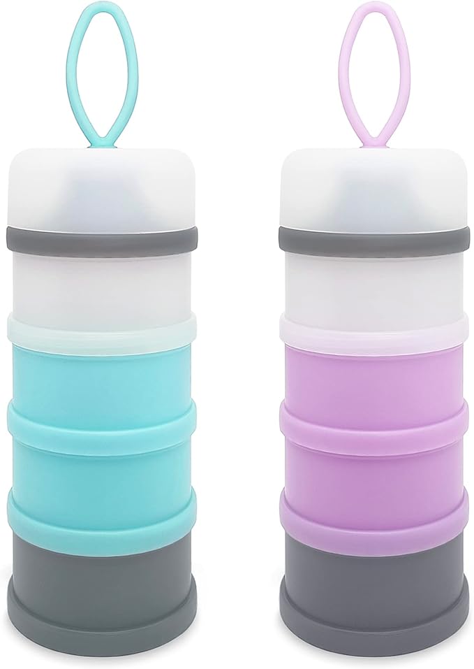 Baby Formula Dispenser, Portable Milk Powder Dispenser Container, Baby Feeding Travel Storage Container, Non-Spill Stackable Baby Snack Storage Container, BPA Free, 4 Compartments, 2 Packs