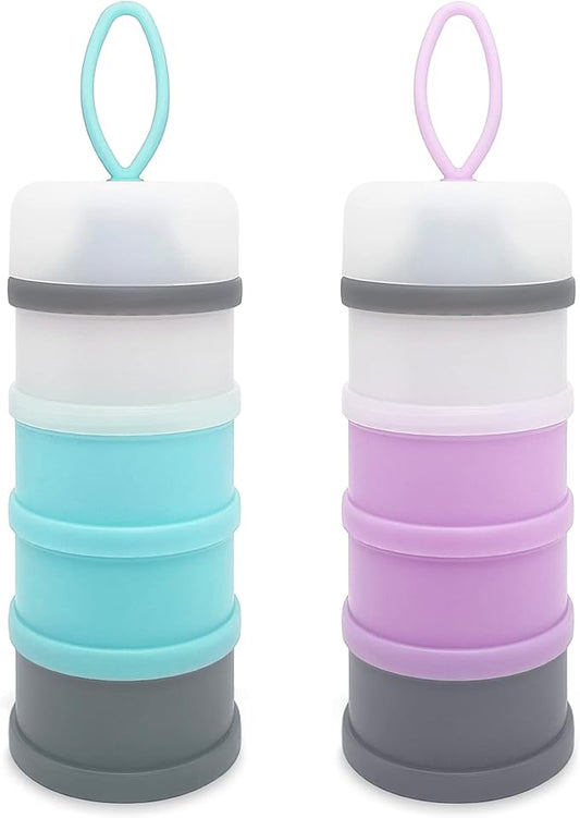 Baby Formula Dispenser, Portable Milk Powder Dispenser Container, Baby Feeding Travel Storage Container, Non-Spill Stackable Baby Snack Storage Container, BPA Free, 4 Compartments, 2 Packs