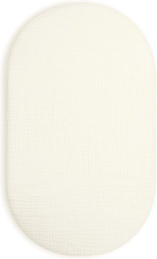 Bassinet Sheet for Baby Boy and Girl, Fitted Sheets for Rectangle, Oval, Hourglass Bassinet Mattress, Muslin Moses Basket Sheets with Neutral Style (Cream)
